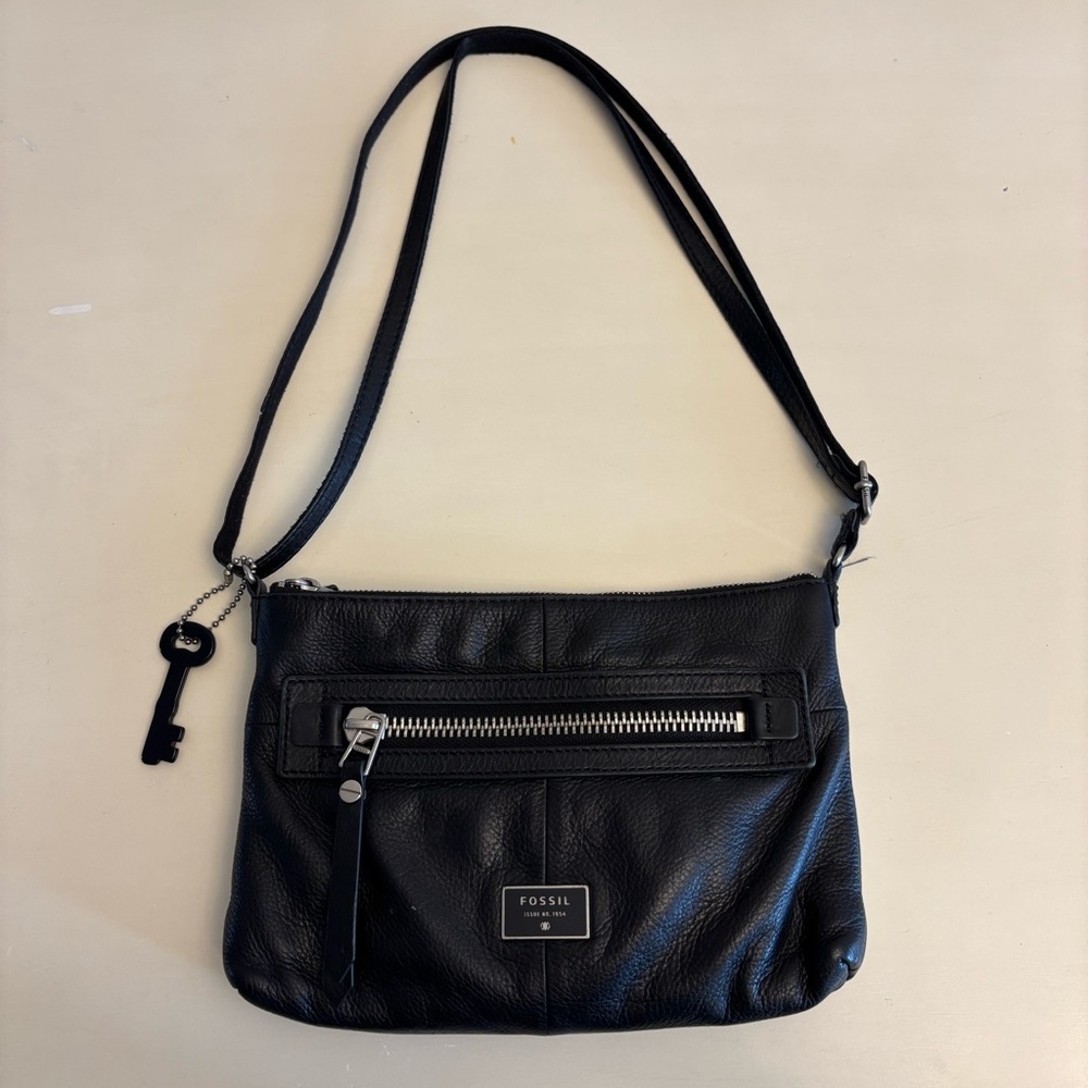 Fossil Black Leather Dawson Crossbody Bag